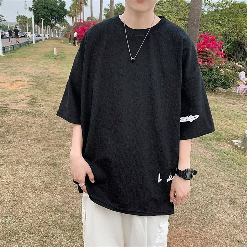 短袖T恤男士夏季港风宽松七分袖韩版ins潮流百搭上衣T1444-P20,男装T恤,星座512-2