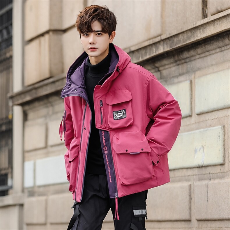 2025年男士冬季纯色短款连帽工装大口袋羽绒服外套S186P360，男装羽绒服，电商A221-2