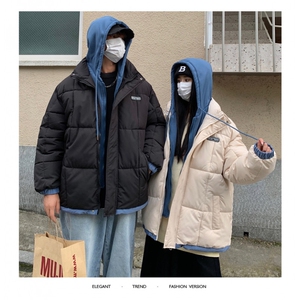 男女假两件棉衣棉服2025冬季新款潮情侣装C528-90图片