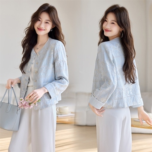 女士外套2026年春季新款圆领长袖短款时尚休闲元素新中式上衣，女装短外套，简韵佳