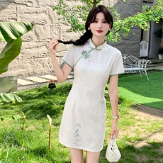 现货2024改良旗袍连衣裙年轻款女夏季新中式高级感禅意碎花裙，商品下架区，网红馆