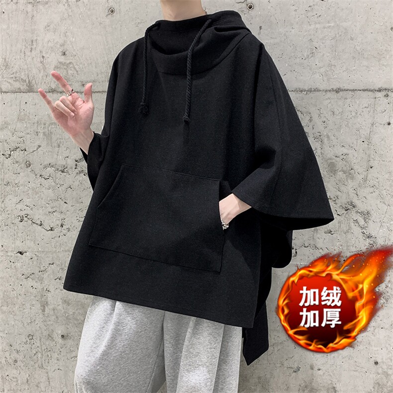 暗黑蝙蝠加绒款中长款斗篷男女连帽休闲卫衣大码胖子外套风衣,男装风衣,星座909
