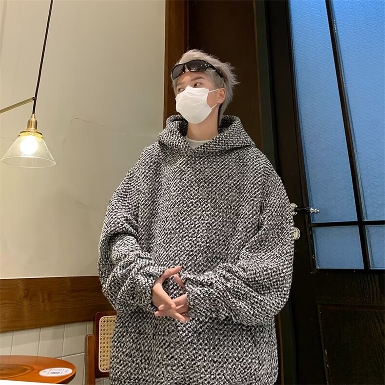 秋冬新款粗花呢编织重磅连帽卫衣男士宽松套头百搭休闲上衣W1102,男装卫衣,星座1116A-1（原606A）