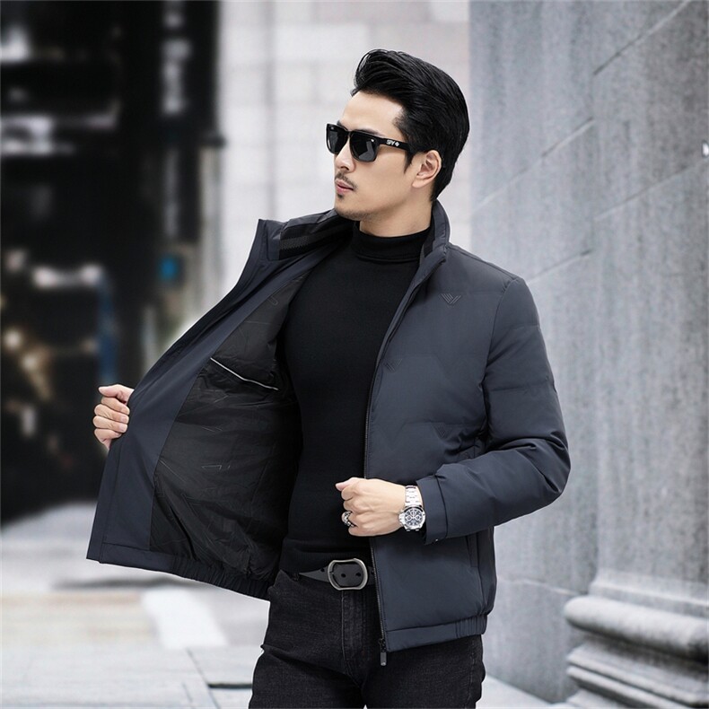 高端中年80白鹅绒羽绒服夹克冬季新款男士潮牌加厚立领羽绒服外套,男装羽绒服,钱塘723