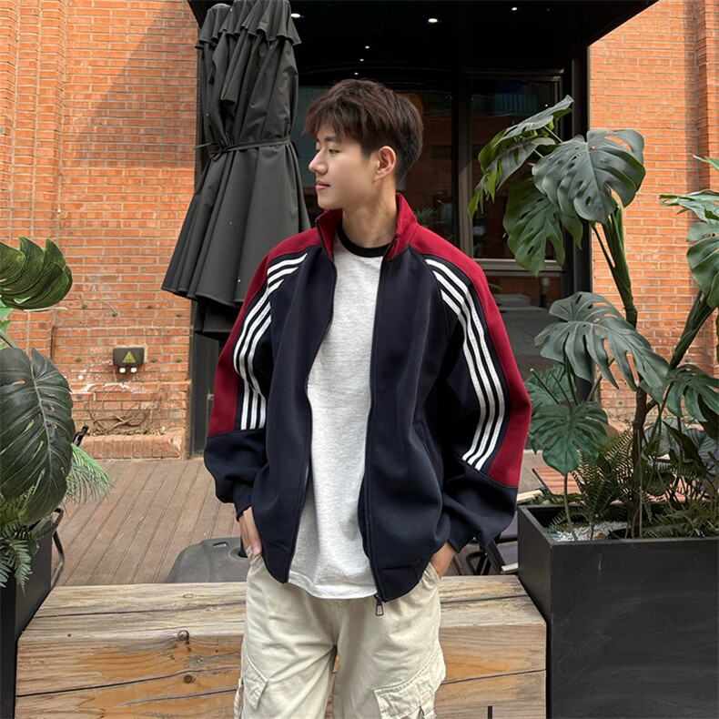 抖音得物高品质美式高街重磅结构织带拼接撞色立领卫衣外套CM41，男装卫衣，电商A486