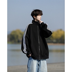 8XL-M三条杠运动卫衣特大码美式条纹立领夹克开衫外套JK5205/P65，男装夹克，电商B238