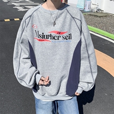 秋季美式小众情侣上衣oversize宽松复古印花撞色圆领卫衣男女潮，男装卫衣，星座601-2