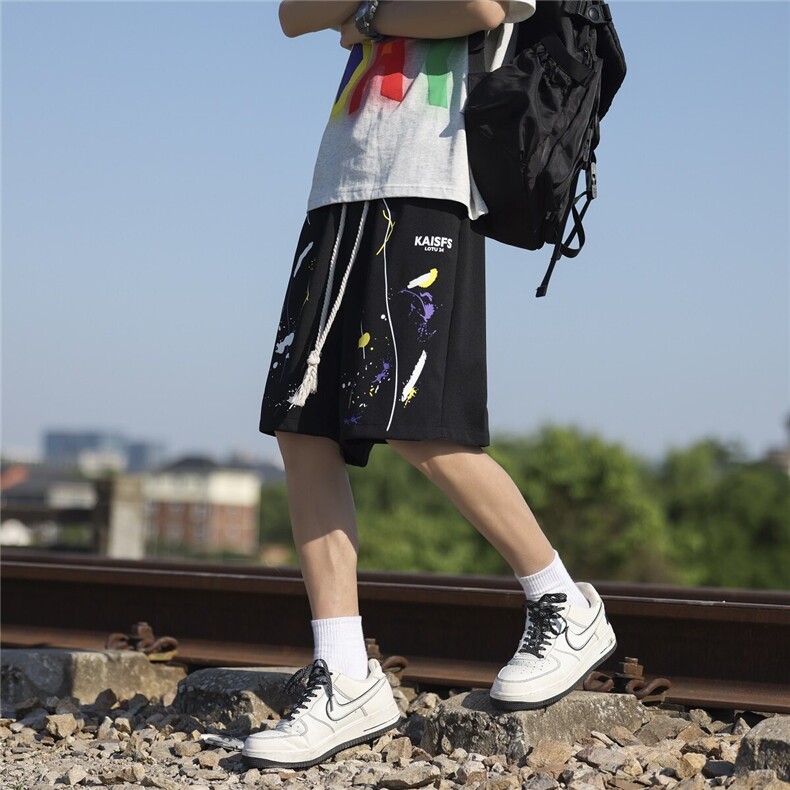 2025夏季涂鸦短裤宽松透气五分短裤CK32*P25,男装牛仔裤,星座511-1