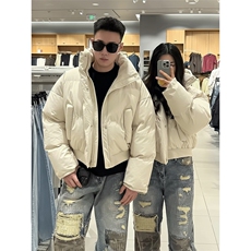 现货5W件冬季三防重磅硬挺boxy短款羽绒立领PU皮棉衣外套加厚棉服，男装棉衣，电商A486-1