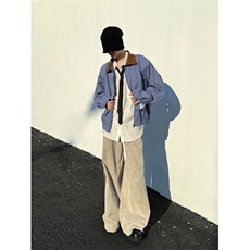 XZ1005-1-TTH0065-批88-设计感格子拼接皮翻领垫肩夹克外套，男装夹克，星座1005-1