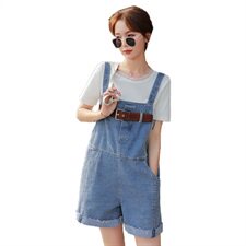 时尚高腰牛仔背带裤女夏季新款宽松显瘦百搭减龄学生休闲裤，女装裤子，钱塘布衣
