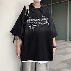 新款高街短袖t恤ins潮牌夏季美式复古Polo衫情侣半袖PL0107-P40，男装Polo衫，星座308B-2
