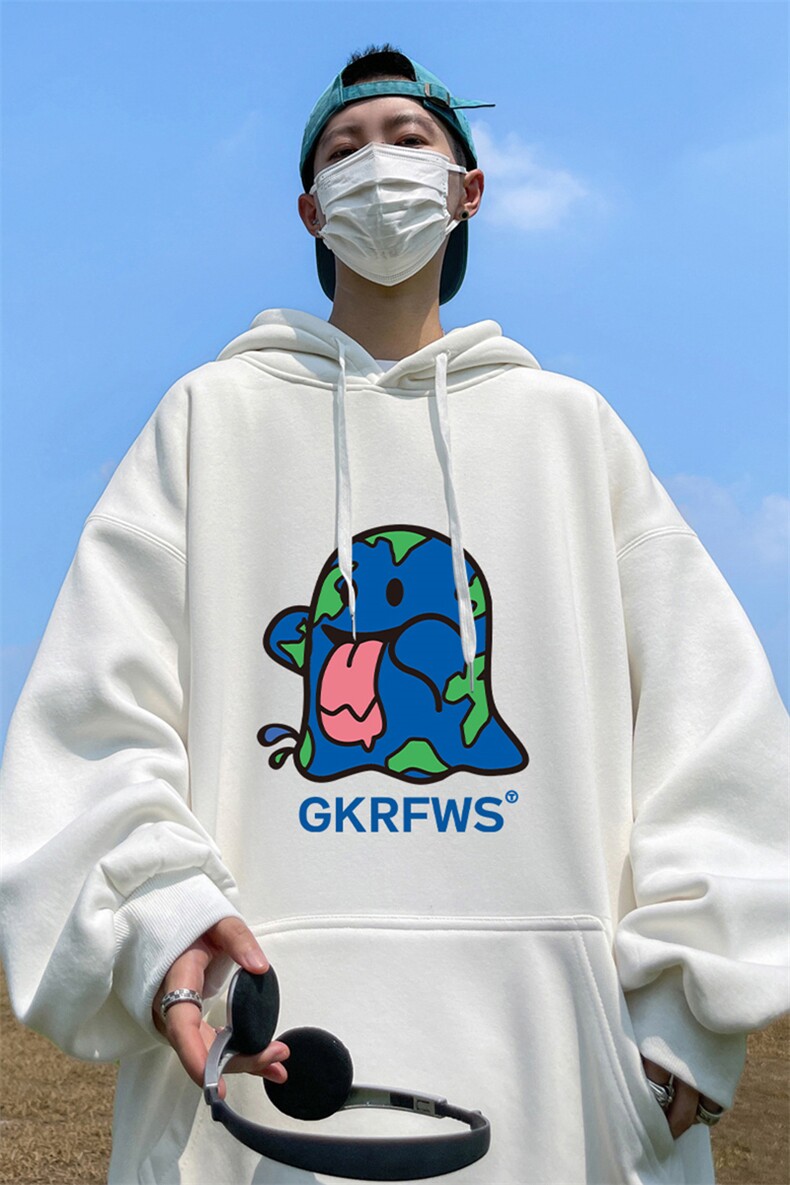 ！秋季重磅宽松大码港风蓝色鬼头印花连帽卫衣LW130-特p35,男装卫衣,星座508（原C305）