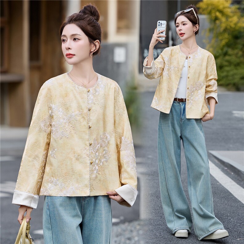 2026春秋新款圆领短外套新中式时尚女上衣，女装短外套，妙形