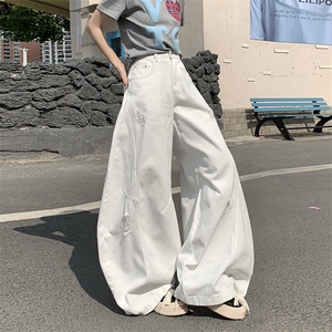 复古破洞廓形弯刀牛仔裤男女夏季新款廓形宽松阔腿裤YD9007-P75图片