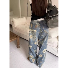 复古印花阔腿牛仔裤女薄款夏季2025年小众设计直筒拖地裤N7719，男装牛仔裤，星座1116A（原606A-3）