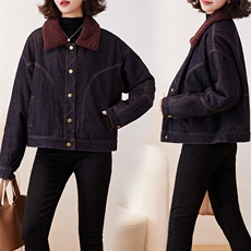 2024秋冬新款翻领潮流牛仔短外套女夹旅行出街夹棉保暖外套潮，女装牛仔外套，跑量工厂店