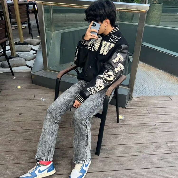 欧美复古高街头潮牌黑骷髅刺绣棒球服男女嘻哈夹克炸街情侣外套图片