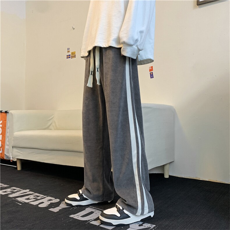 灯芯绒休闲裤男韩版潮流拼色条纹2023秋冬季新款ins长裤K2610-P32图片