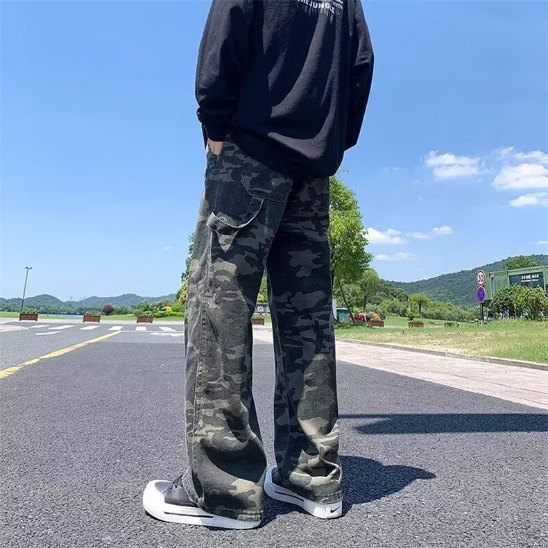 N43-P41夏季扎染毛边牛仔裤男直筒做旧水洗日系复古休闲痞帅,男装牛仔裤,电商B323A