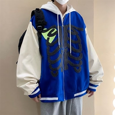 美式小众植绒棒球服男oversize宽松潮流情侣拼接外套W5051-P66，男装夹克，星座512-2