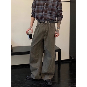 美式阔腿牛仔裤女春秋新款大码胖MM复古垂感宽松百搭直筒拖地裤子图片