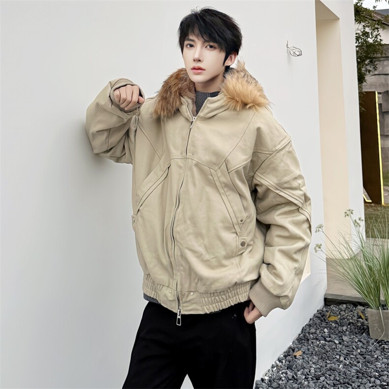 (自家图）冬韩系复古做旧纯色棉服重磅帆布水洗廓形夹克3015-P210,男装夹克,星座910-5