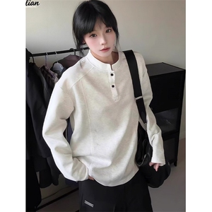 肌理感秋季男女华夫格透气亨利领户外运动休闲纯色长袖T恤 WT02图片