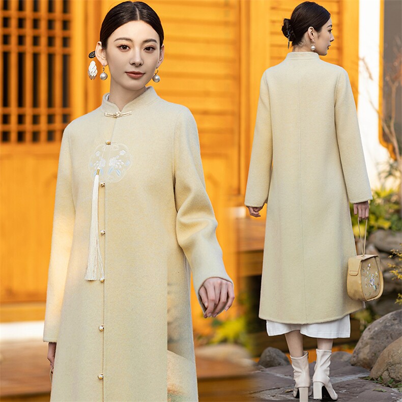 新中式国风双面羊毛大衣女2024春秋新款高端刺绣禅意汉服毛呢外套,女装毛呢外套,芷墨服饰