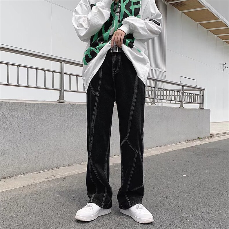 设计感拼接牛仔裤撞色2023夏新款重工百搭直筒裤N7013P45,男装牛仔裤,星座1116-2