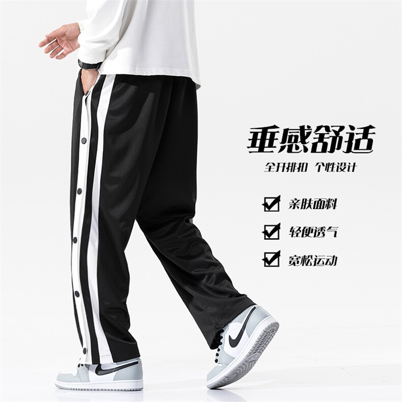 2021春秋季大码男日系秒脱全开排扣条纹九分休闲裤卫裤K2079-P45图片