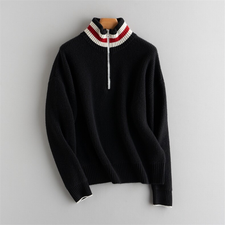 2025年秋季通勤常规套头中长款单件时尚百搭半高领半开套衫，商品下架区商品下架区，江帆羊绒