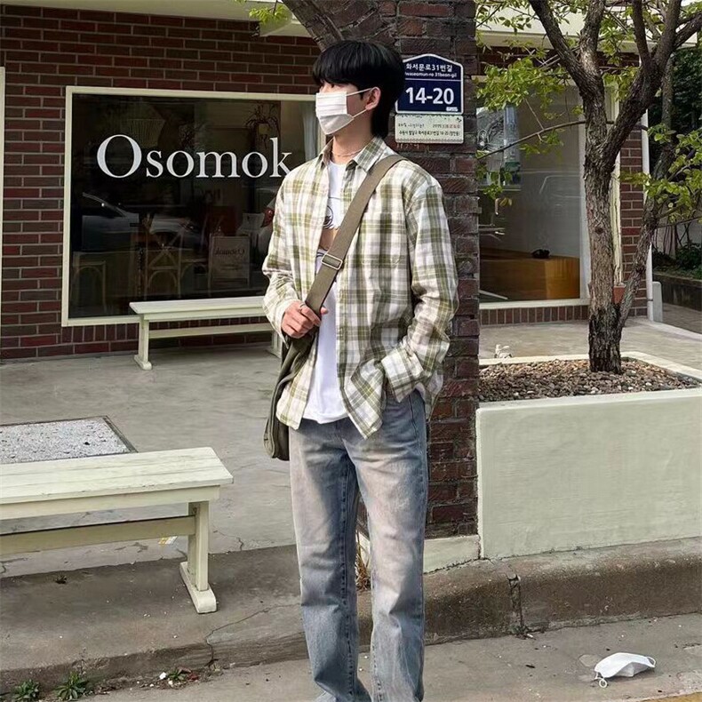 现货~男式长袖衬衫宽松格子衬衣男装薄外套XZ815-4-CS813P55,男装衬衫,星座716A（原星座815-4）