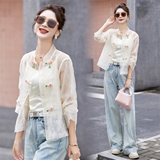 白色小香风蕾丝薄款外套女2024夏季新款新中式盘扣别致漂亮防晒衣，女装蕾丝衫/雪纺衫，依如秀(原杭风阁)