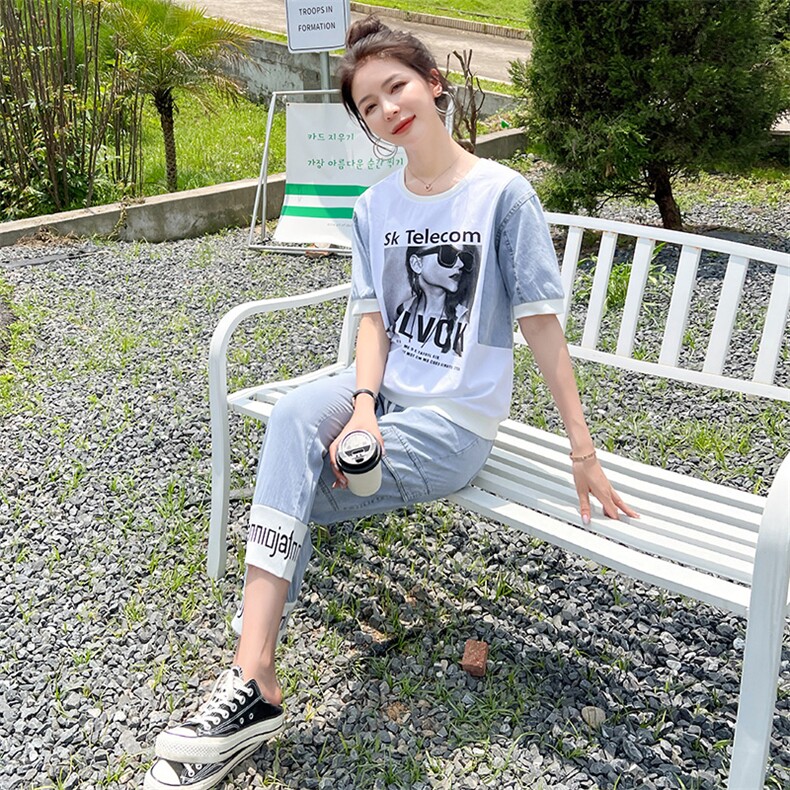 冰丝牛仔套装女2024夏季新款洋气减龄薄款遮肉显瘦休闲运动两件套,女装套装/套裙,靓星雨