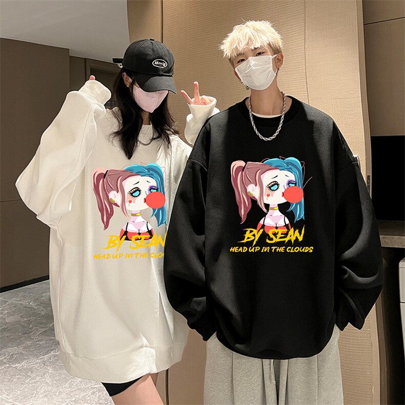 华夫格卫衣圆领卫衣男大码长袖t恤男外套HW76298-P30加绒款-P40,男装卫衣,电商A040