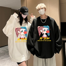 华夫格卫衣圆领卫衣男大码长袖t恤男外套HW76298-P30加绒款-P40，男装卫衣，电商A040