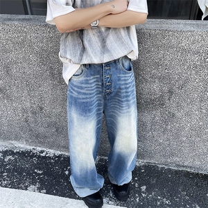 美式高街复古水洗设计阔腿牛仔裤男宽松直筒拖地裤潮牌N80611-p52图片