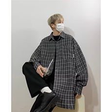 2024春季新款日系格子衬衫男街头宽松磨毛长袖衬衣现货W8108-P33，男装衬衫，星座512-4