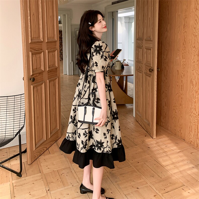 新中式国风娃娃领连衣裙女夏2025新款小个子宽松减龄泡泡袖碎花裙,女装连衣裙,2C032