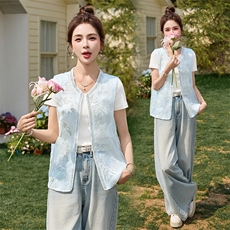 现货新款重工艺百搭休闲夏季设计精美别致绝色新中式外套马甲，女装马甲，韩美纤衣