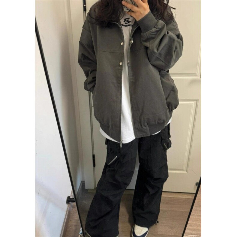 2025春秋新款深灰色飞行服棒球服外套宽松ins美式复古夹克上衣,男装夹克,星座601-1