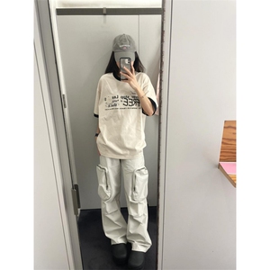 【有货】cleanfit米白色工装裤男潮牌痞帅炸街裤子CK36LL-特P50图片