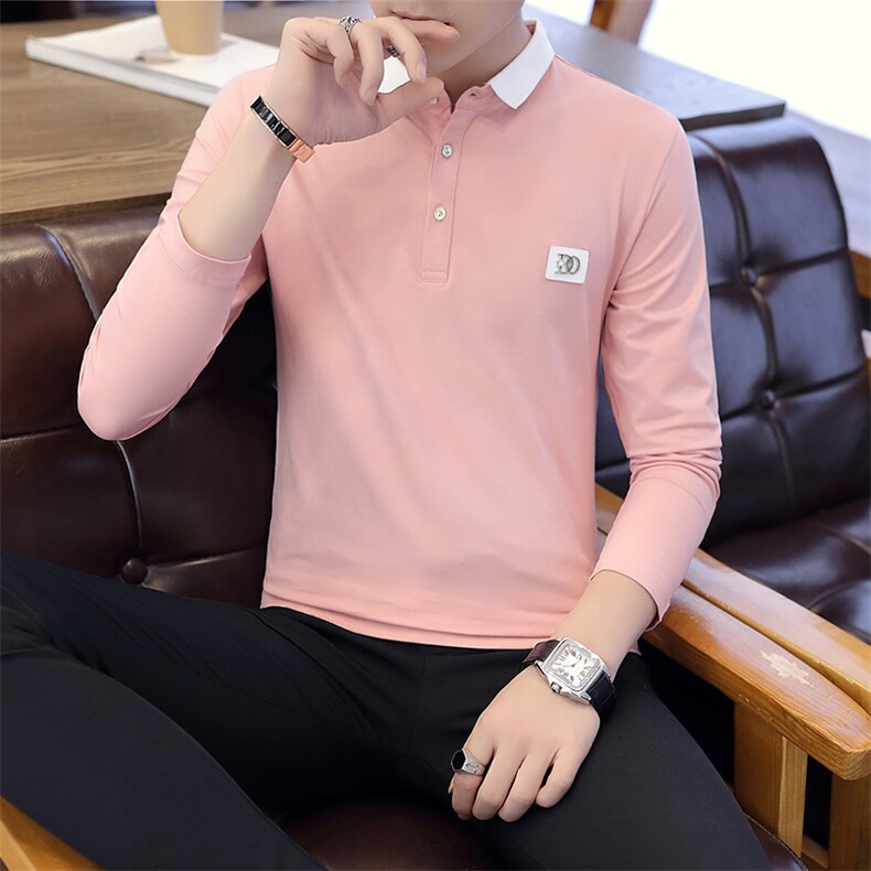 款6701-P40新款男士长袖T恤韩版潮流青年衬衫领POLO衫男图片