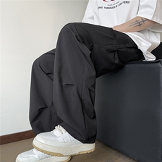 2026春夏TR面料冰丝褶皱垂感阔腿西裤美式休闲裤K992/特P40黑8，男装西裤，电商A094