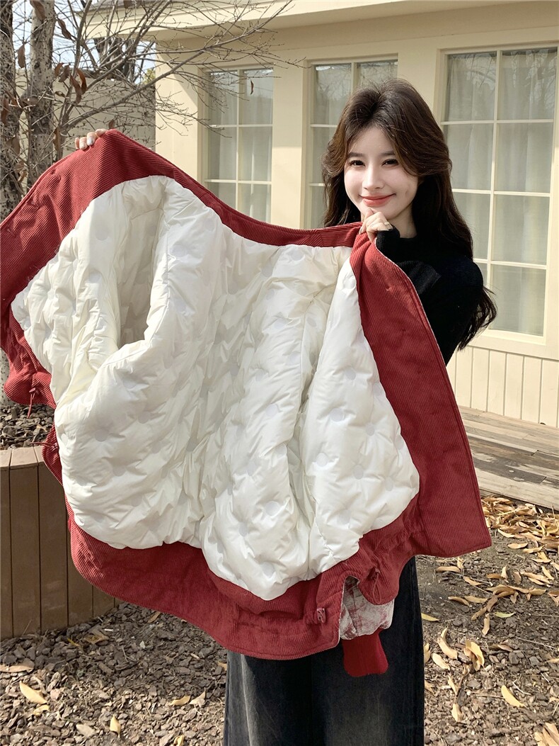 红色小众设计感围巾款羽绒服女冬季2026新款韩版加厚新年喜庆外套,女装羽绒服,艾米莉亚