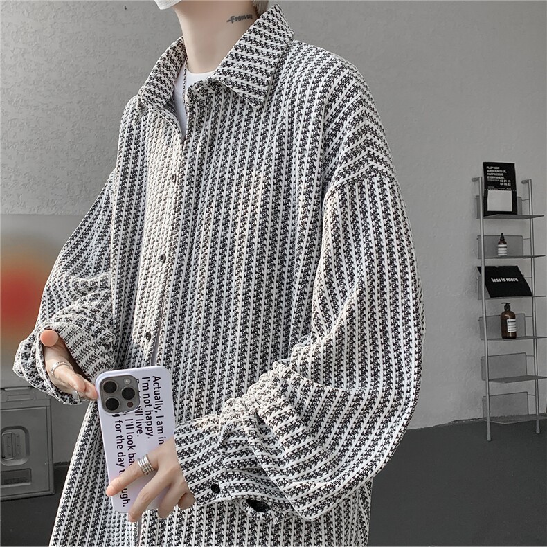 8XL-M鱼骨纹小香风衬衫男生春秋衬衣宽松慵懒垂感外套CS29009P45图片