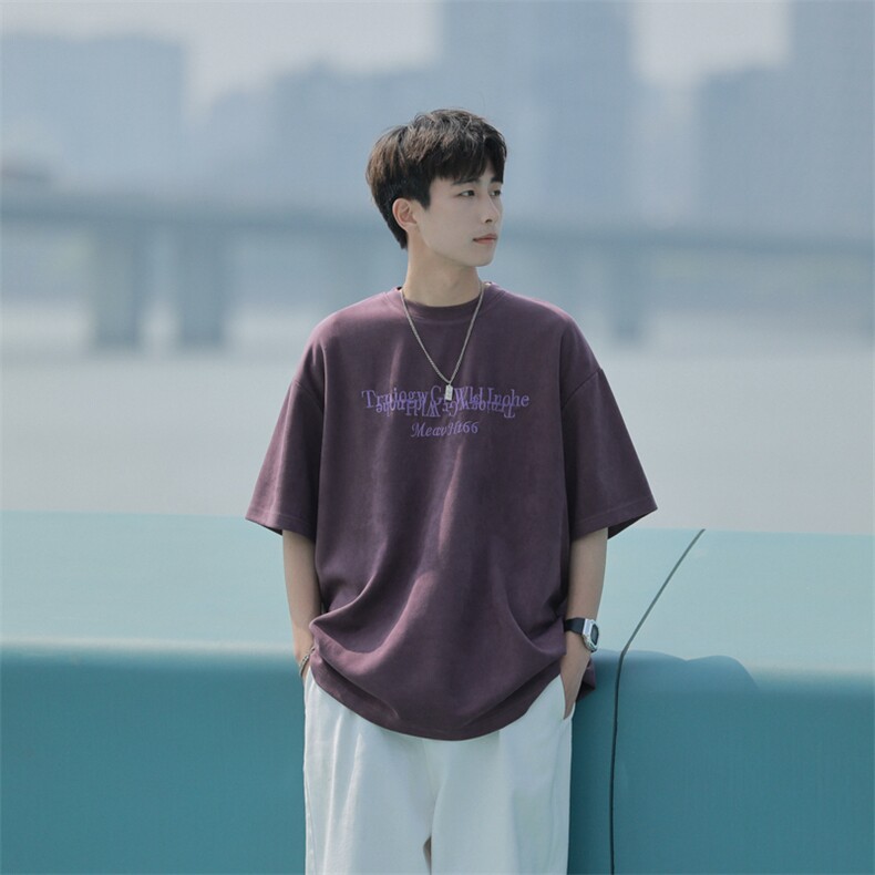 280克大码夏装新款港风宽松潮牌短袖麂皮绒短袖T恤226-3-6868-p35,男装T恤,星座226-3