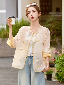 重工刺绣欧根纱薄款外套女2025春夏新款独特漂亮新中式防晒衣上衣图片