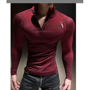 t战马提花无缝科技训练长袖健身运动半拉链紧身t恤男CU015 P40，男装T恤，电商D256